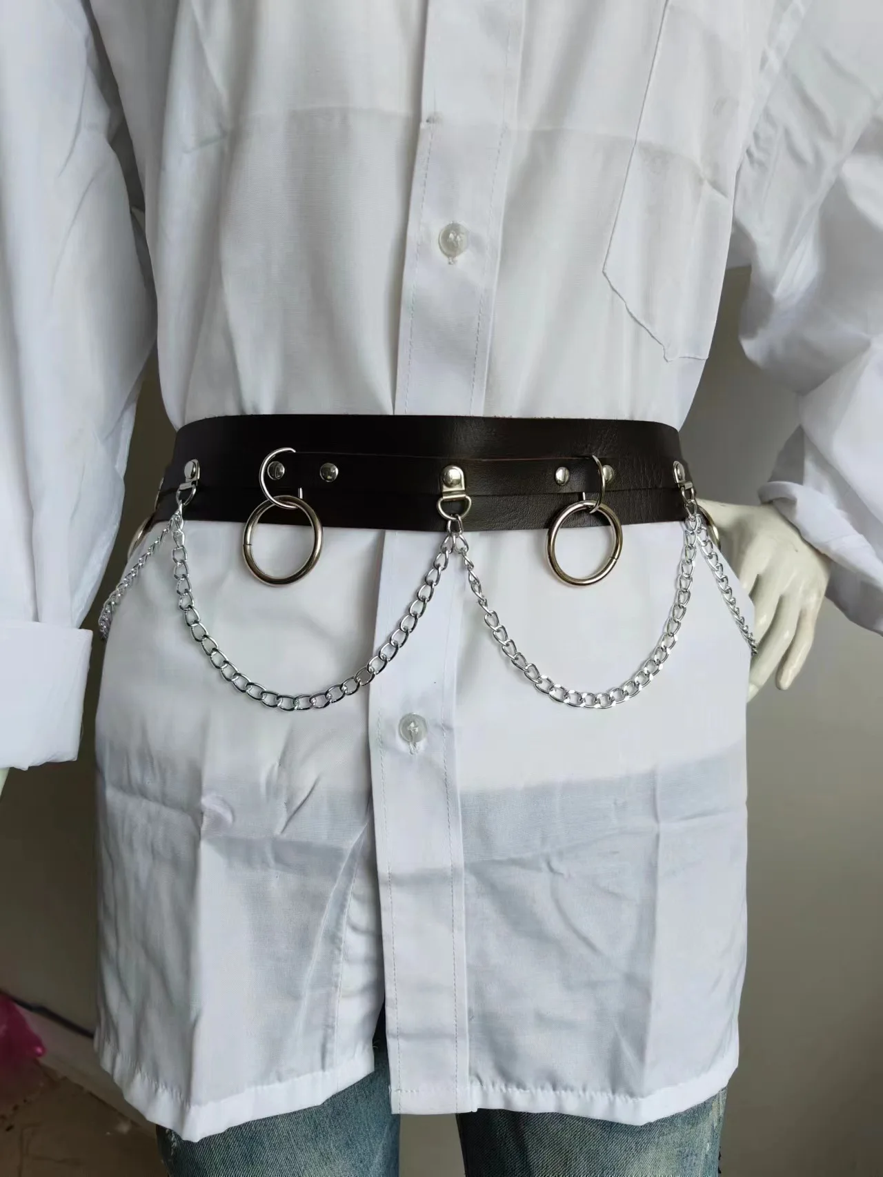 New  Punk Leather Body Chains Black Waist Chain Layered Nightclub Ring Belt Belly Chains Rave Party Body Jewelry Accessories for