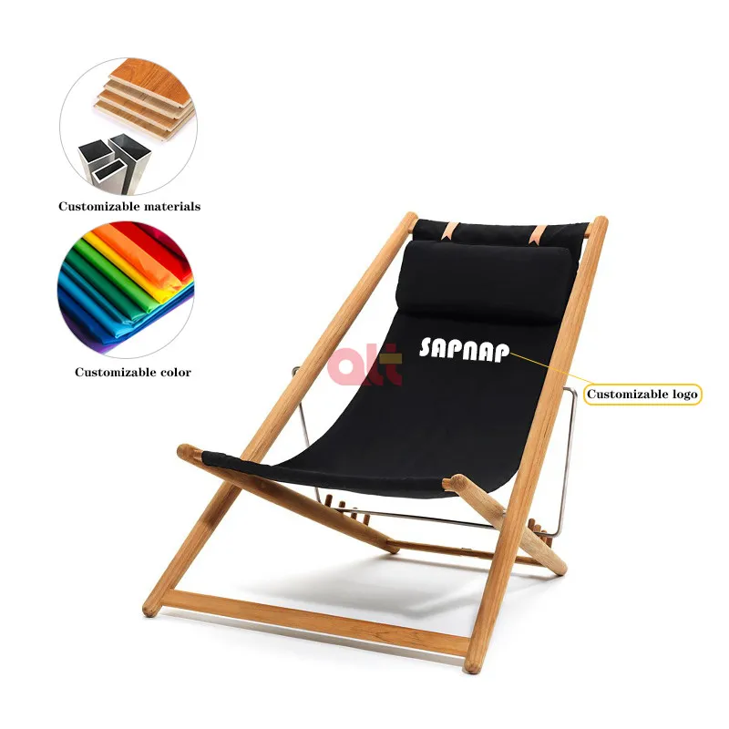 custom wooden single deck chair folding beach chair foldable pool chaise lounge chair for outdoor picnic camping