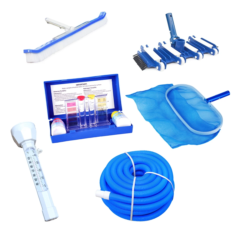 China Factory Hot Selling Swimming Pool Equipment Set Cleaning Accessories Vacuum Head Cleaner Hose Leaf Rake
