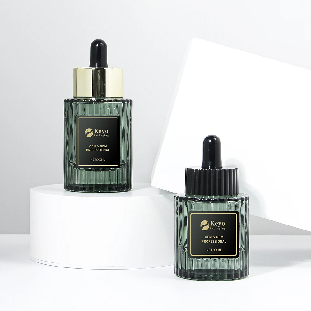 Glass Containers Lotion Bottles and Jars with Lids Skincare Empty Bottle of Green Cosmetic Skincare Serum Creablack Custom Caps