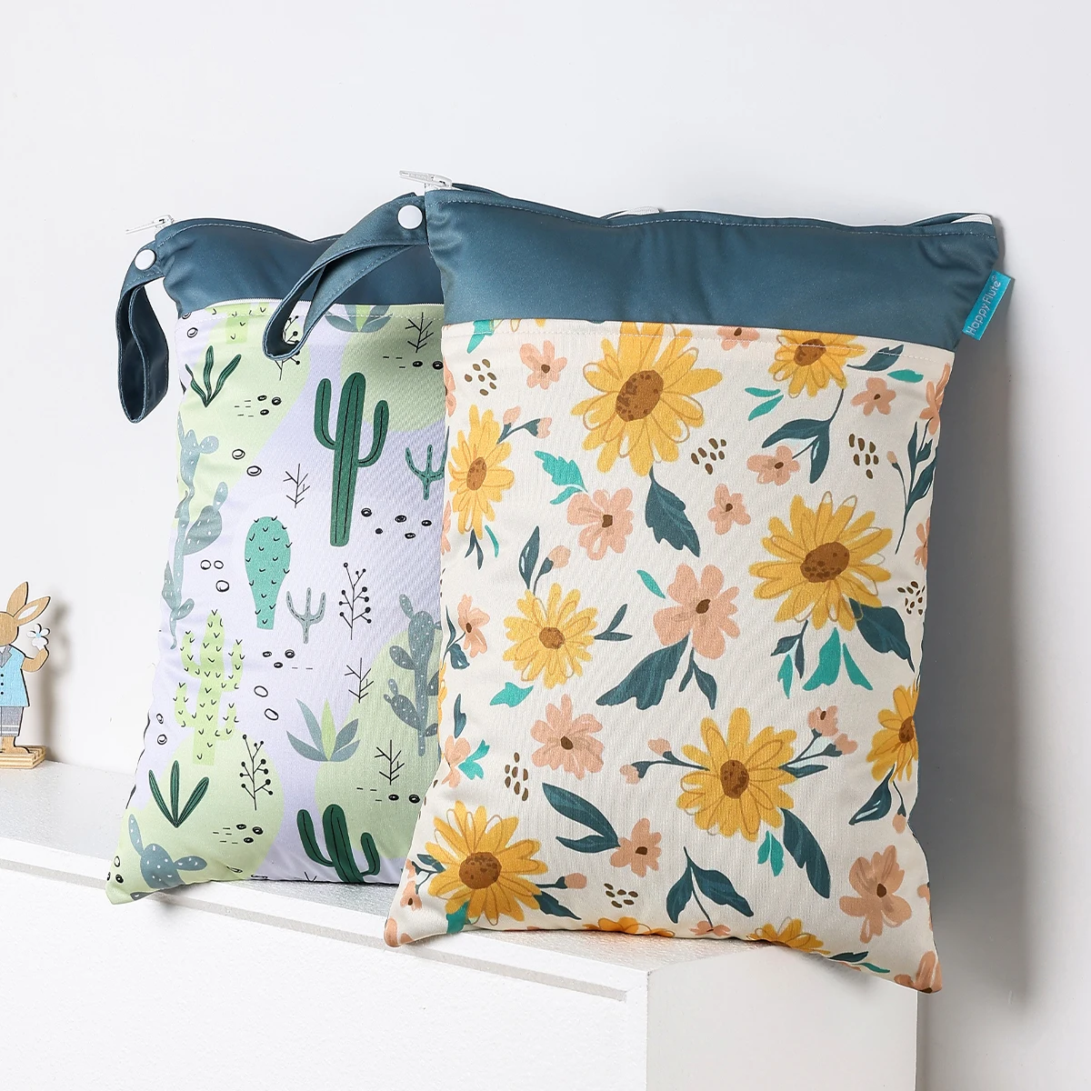 Happyflute Double Zipper Pockets Waterproof Baby Dry Wet Bag Reusable Wet Bag Diaper