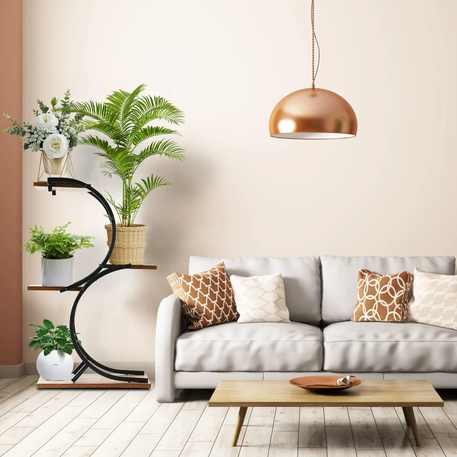 Suoernuo Office Home Decor Indoor 4-Tier Wrought Iron Flower Green Plant Stand