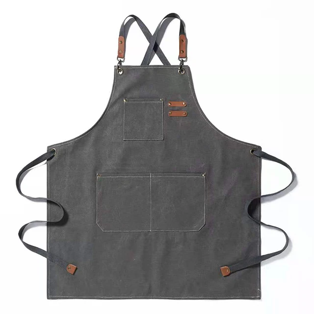 Custom Logo Canvas Stylist Apron Khaki Canvas Apron Bulk Fabric Apron