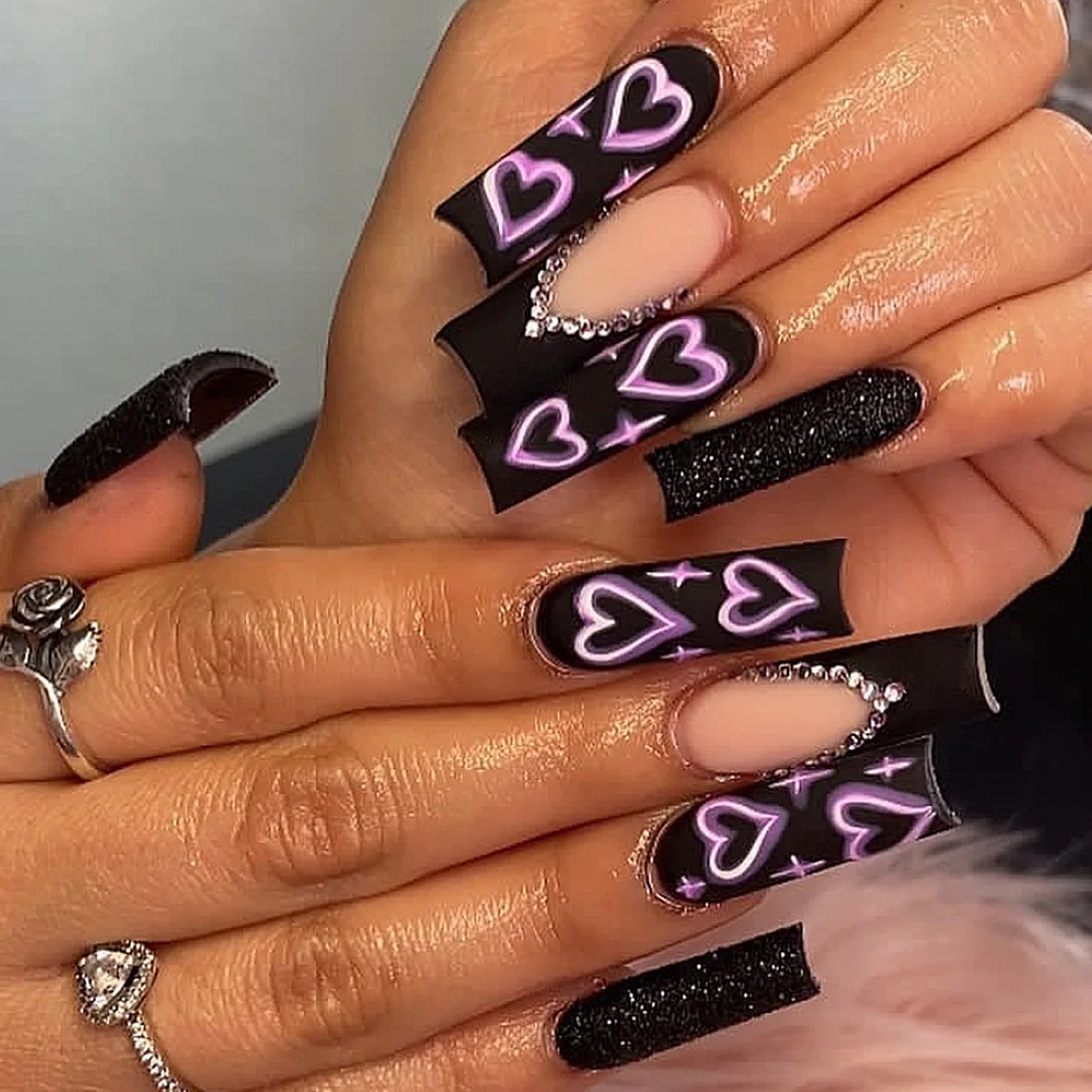 Private Label Press on Nails Long French Tip Fake Coffin False Red Pink Nude Glue Tips Bow Heart Shaped