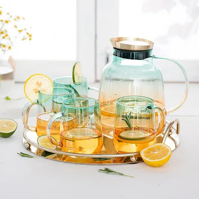 Nordic new item household creative glass pot gradient colored cold kettle set with glass cup