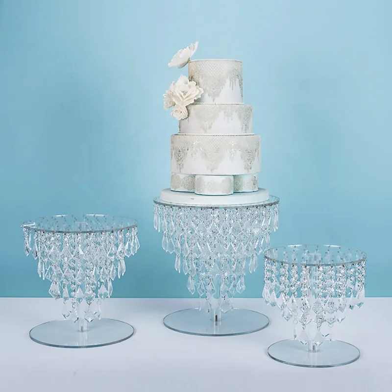 3 tier round  crystal large bling acrylic cake stand set for wedding  beaded glass party cup cake stand decorating supplies