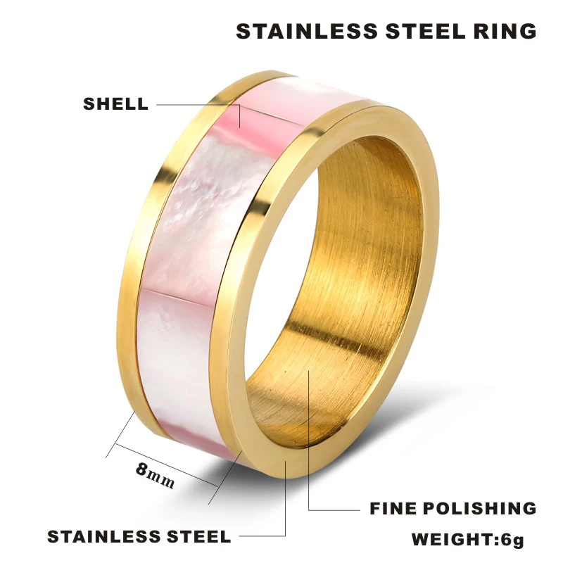 Best Selling Joyas Acero Inoxidable Bridal Wedding Rings Women  with Pink Shell