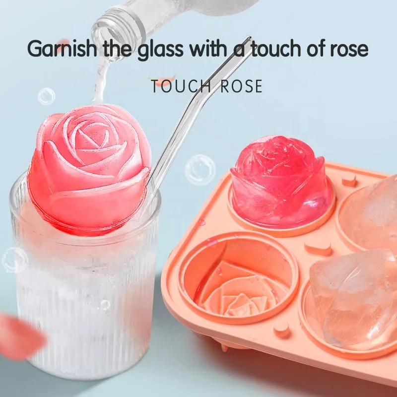 6 Holes Food Grade Rose Diamond Iced Making Mould Custom Logo Silicone Ice Cube Tray Pink Ice Ball Mold