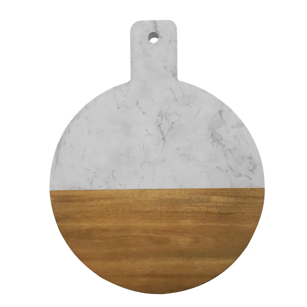 Круглая разделочная доска из мрамора и дерева