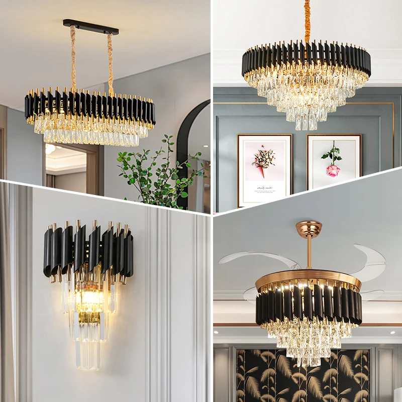 Home Decoration Set Series Theme Suite Hotel Apartment Full Set Of Crystal Chandelier 2022 New Black Gold Crystal Chandelier LED