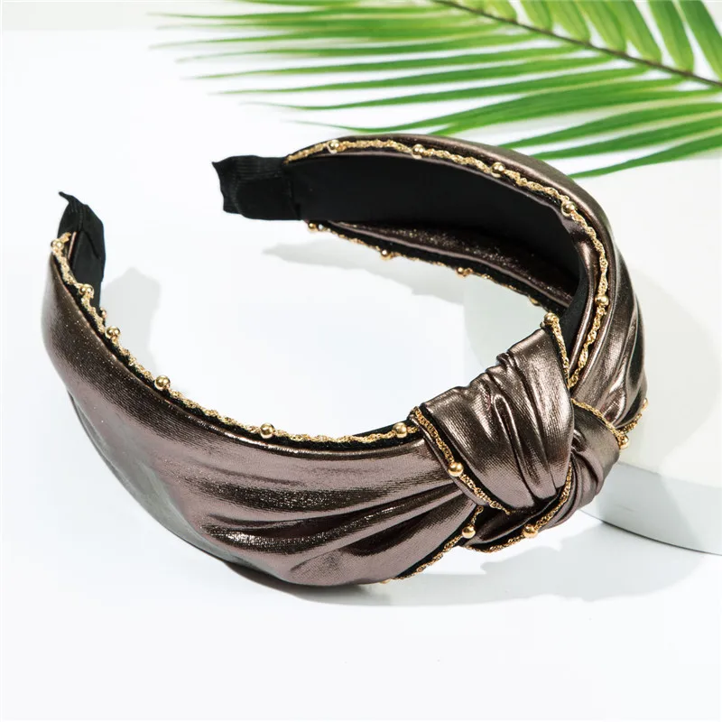 
High-grade Solid Color Artificial Leather Headband For Women Retro Hand-woven Sexy Adult Headband Fashion Hair Jewelry Wholesale 
