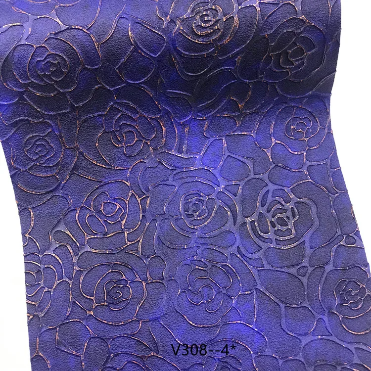 V308 new gold and silver rim rose flower PVC embossing synthetic leather fabric for bags suitcase belt Shoe material cuero