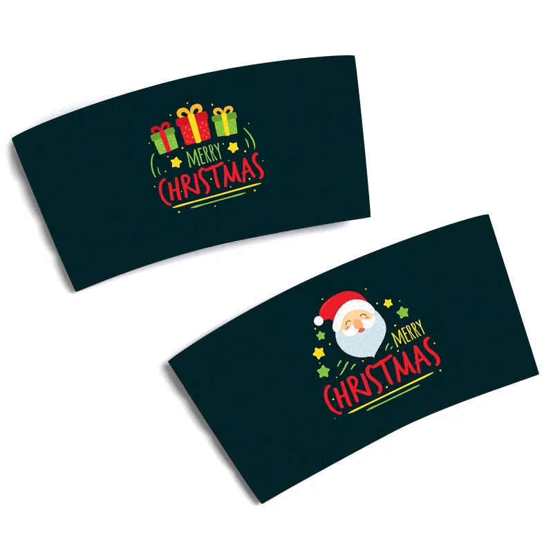 Lokyo Biodegradable Christmas kraft paper take away 8oz 12oz disposable coffee paper cup sleeve for hot drinks