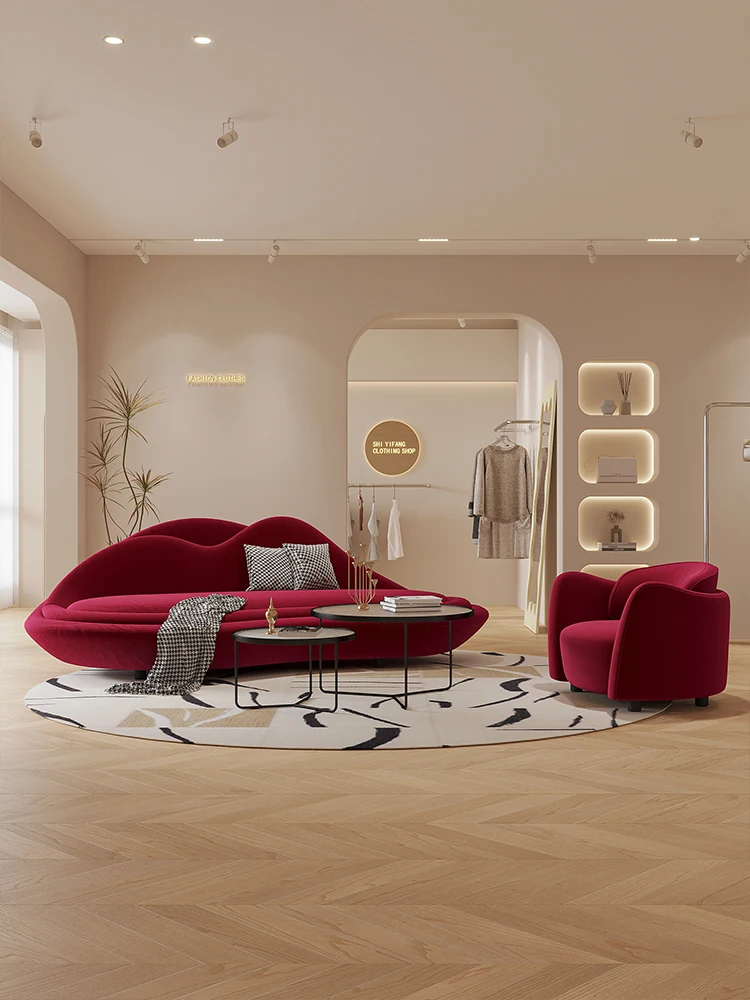 three seat sofa Nordic designer creative personality sofa network celebrity small apartment wave lounge area reception sofa