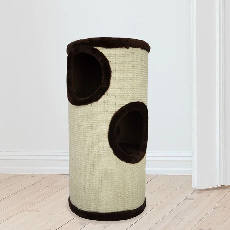 Wholesale New Sisal Game Cat Cave Plush Cat Scratching Post with three tunnel holes for all cats