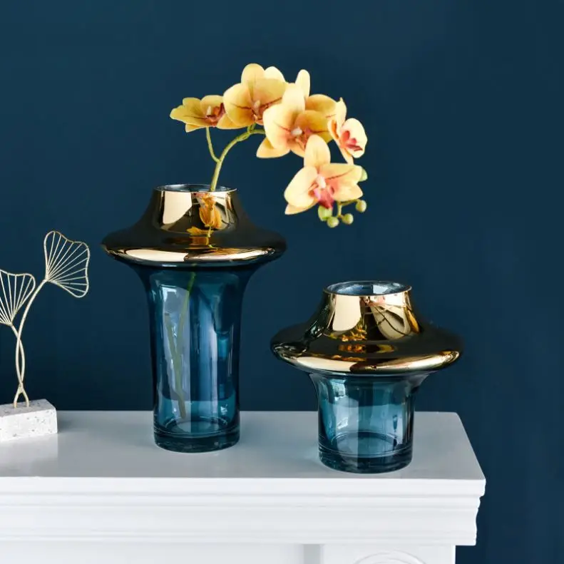 
Nordic Two-Color Glass Tall Vase Blue Model Room Ornaments Decoration Glass vase 