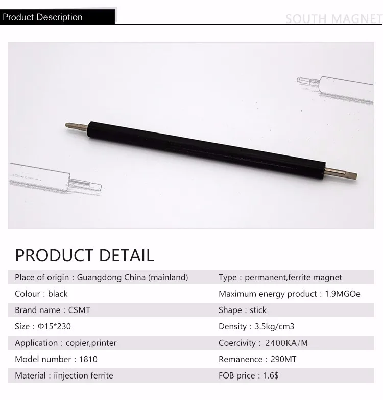 Customized Permanent magnet supplier manufacturer Injection Ferrite Magnetic Cores for  magneto rotor Copier Magnetic stick