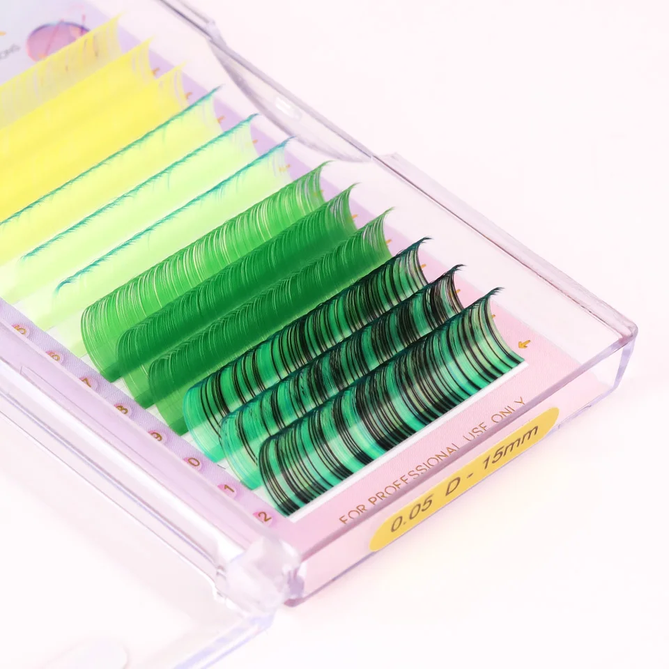 Easy make fan best quality human hair extension private label colorful lashes neon glow lash 02 03 05 4-25mm color lash trays