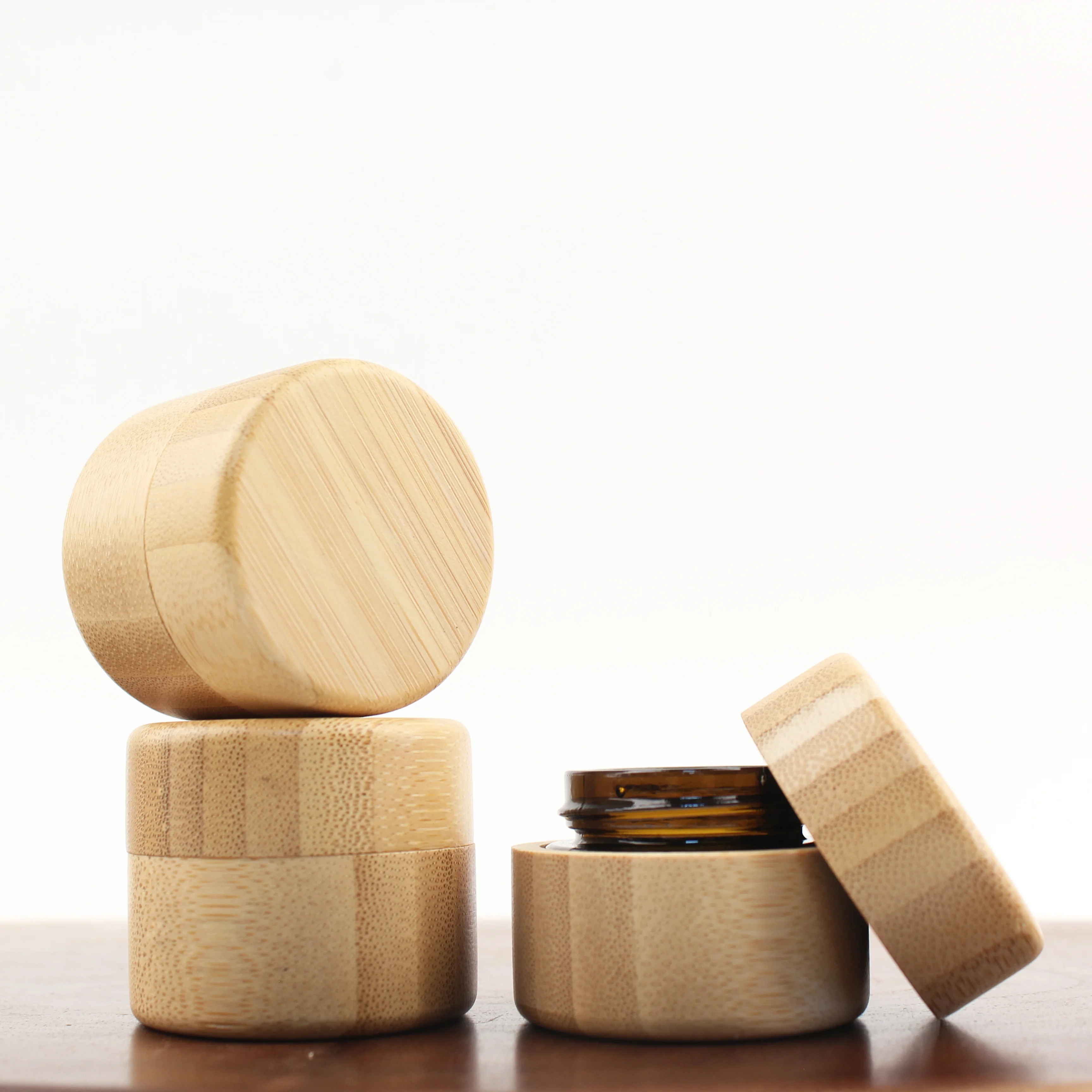 eye cream bamboo glass container 5g 5ml bamboo cosmetic jar with glass inner