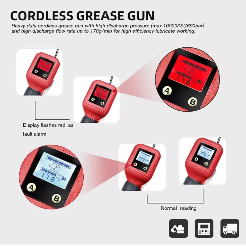 Portable Rechargeable LCD Display LED Light Electric Grease Gun Battery High Pressure Grease Guns Cordless Grease Guns Electric