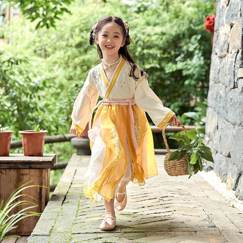 Wholesale Kids Cloth 2T-14T Children Costume Embroidered Chinese National Dresses Girl Traditional Dress Hanfu