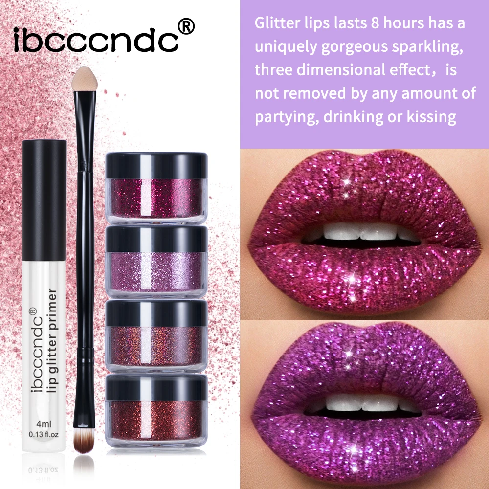 Private Label Diamond Lip Gloss Powder Waterproof Cosmetic Primer Glitter Lip Kit