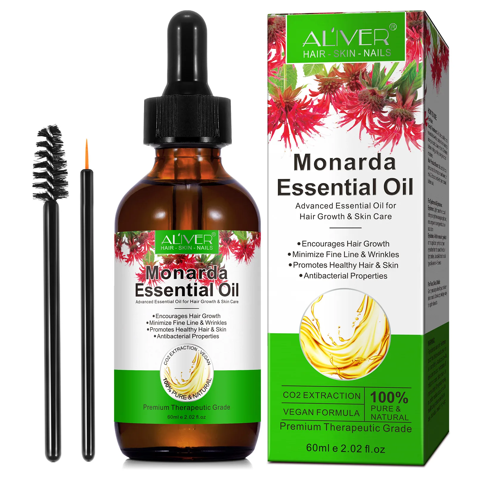 ALIVER 60ml Pure Natural Advanced Essential Oil Minimize Fine Line Wrinkles Monarda Essential Oil For Hair Growth & Skin Care