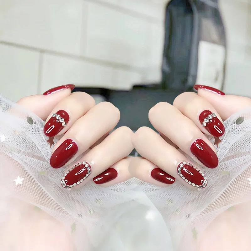 Wear fake nail patch Removable fake nail finished simple diamond manicure piece