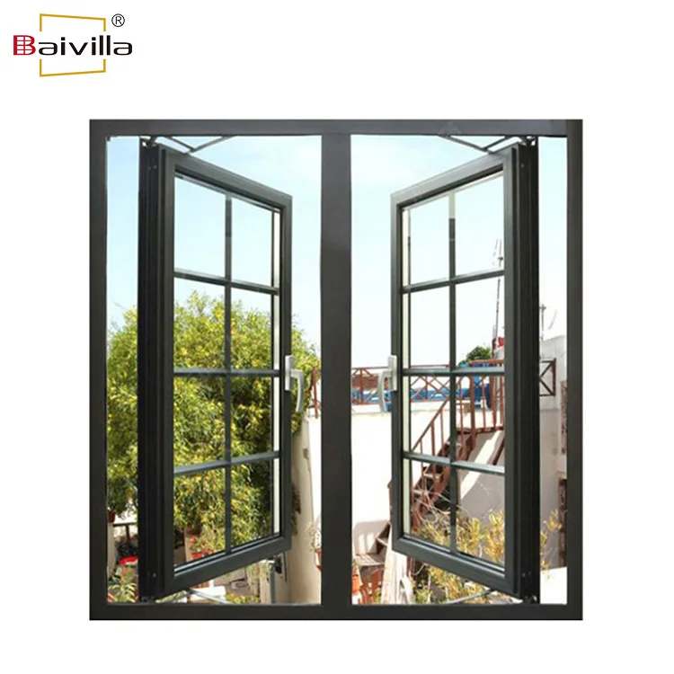Modern style waterproof insulated aluminum double glazed bathroom ventilation casement window with grill design