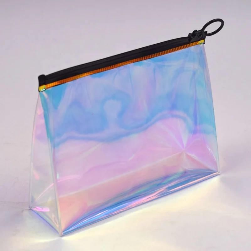 Laser holographic makeup bag rainbow nail polish pouch transparent travel toiletry bags clear pvc iridescent cosmetic bag