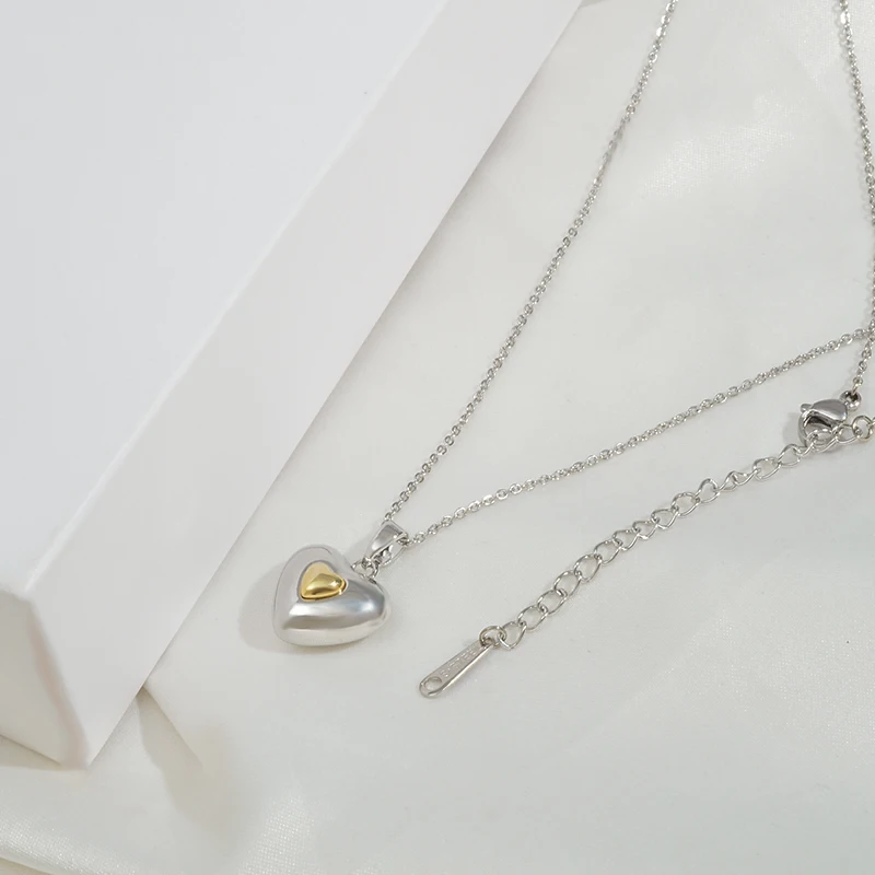 XL62230 Trendy cute double color heart dainty necklace fashion 14K gold plated women jewelry