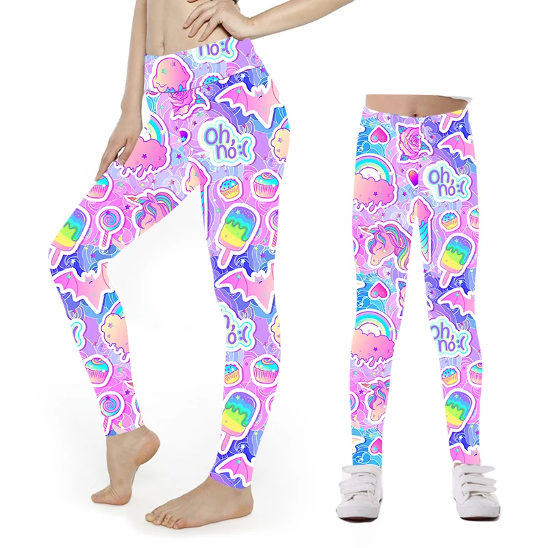 Kids Floral Unicorn Leggings Printed Leggings Double side brushed buttery soft mommy and me leggings