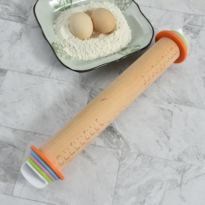 wholesale wood and silicone rolling pin with adjustable rings