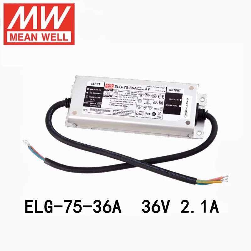 60W 75W Mean Well ELG-75-36A-3Y IP67 Waterproof Submersible Led Driver For Outdoor led Lighting 36V 2.1A