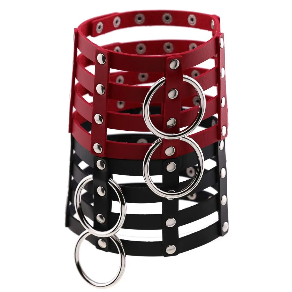 NC-103 Wholesale Gothic Women Circle Short Neck Jewelry Multi 4 Rows Circle PU Leather Choker