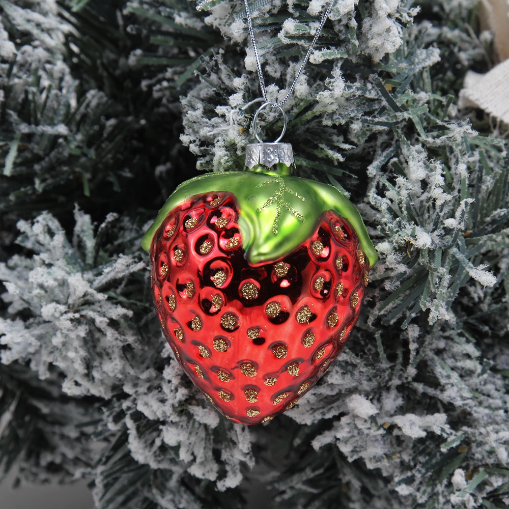 Factory Hand Blown Vegetables Fruits Strawberry Ornaments Stained Glass Fruit Figurines Christmas Tree Ornament Eco-friendly