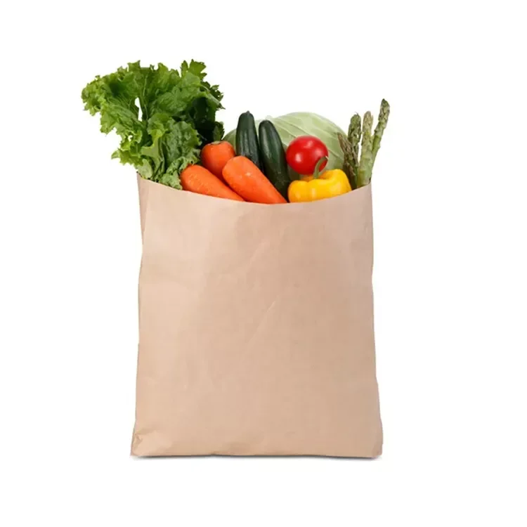 Custom printed craft vegetable paperbags for supermarket 100% biodegradable plain brown kraft grocery paper bag