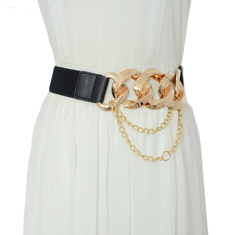 Wholesale Hot Selling Women Chain Tassel Decoration Wide Elastic Waist Belts Corset Dress Belt