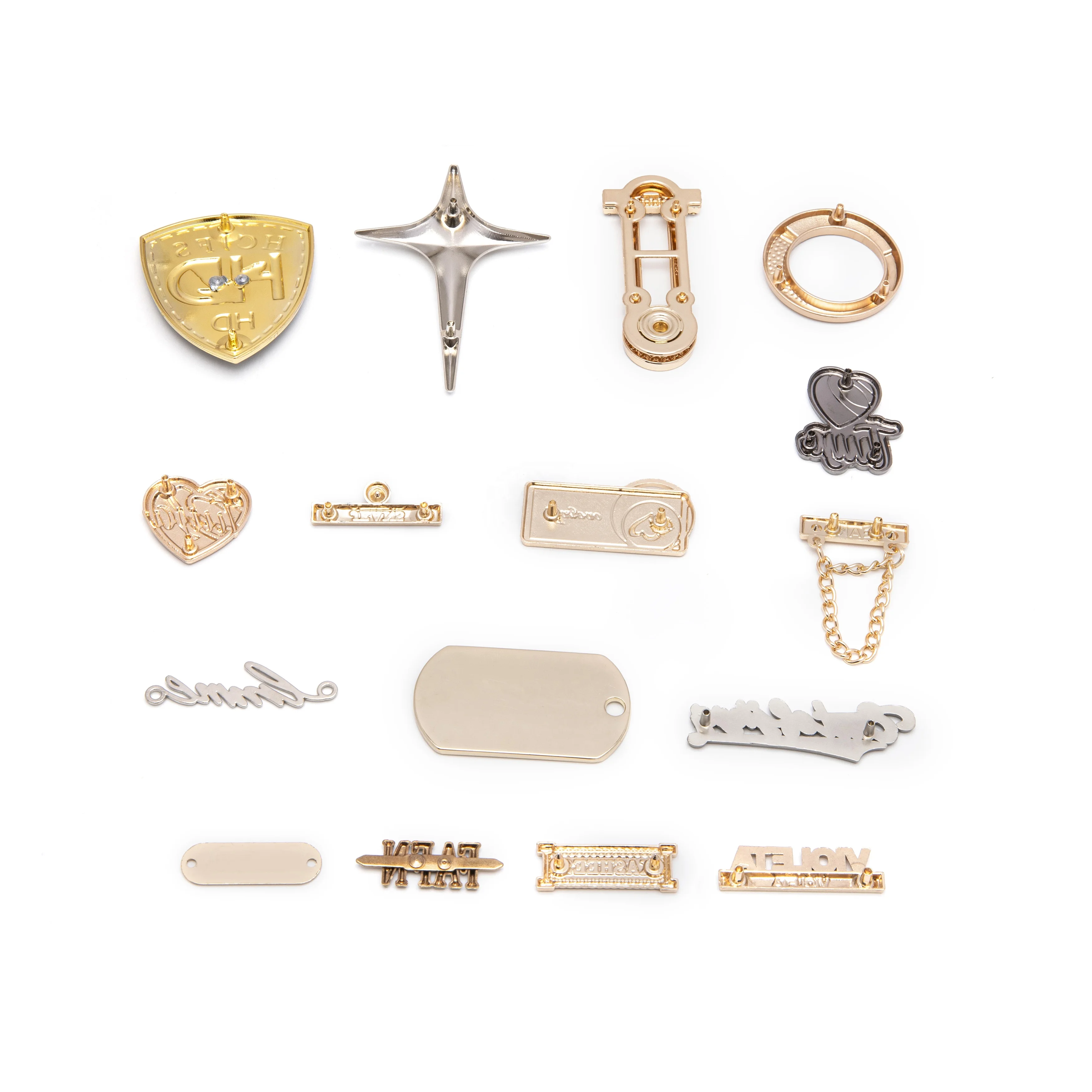 JinYi Hardware OEM ODM Custom Brand Logo Design Zinc Alloy Clothing Decorative Metal Label Tag