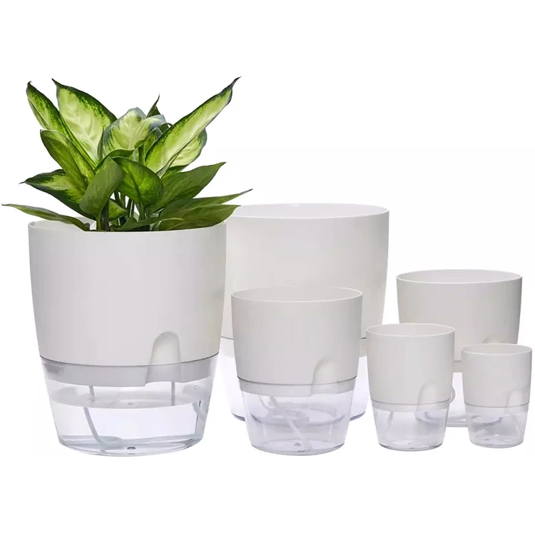 Indoor Office Round Hydroponic Transparent Clear Succulents Planter Self Watering Plastic Flower Plant Pots