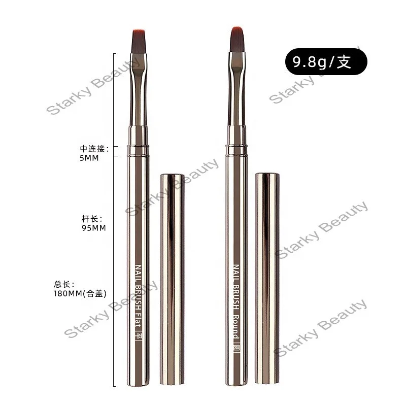 Flat Head Round Head Nail Uv Gel Drawing Liner Brush Gel Oval acrylic Powder Nail Brush With Lid