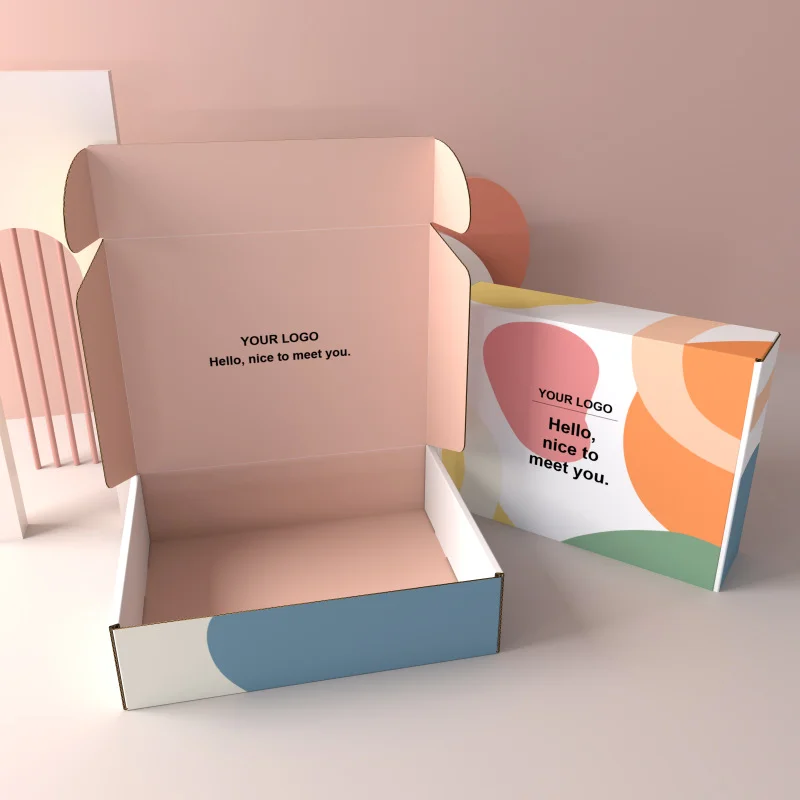 Рассылка печатных розовых черных небольших гофрированных коробок для доставки с логотипом на заказ картонная Складная упаковка почтовые бумажные коробки