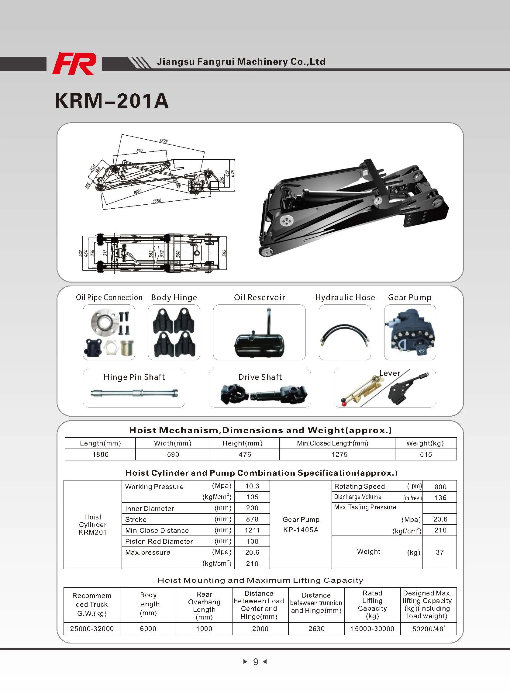 KRM201 25 ton hydraulic tipper truck hoist cylinder lift for sale