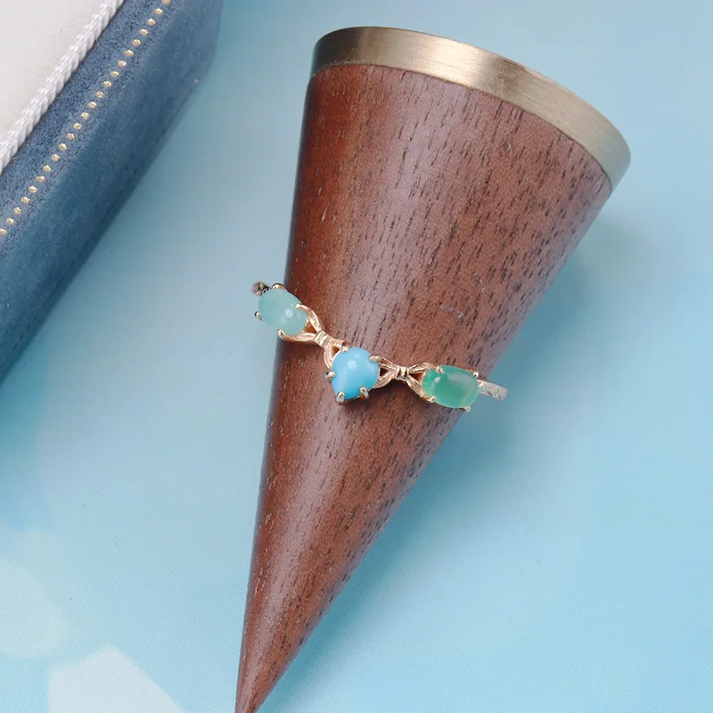 Fine Tricolor Stone Natural Onyx Emeralds Sterling Silver Fine Ring For Women