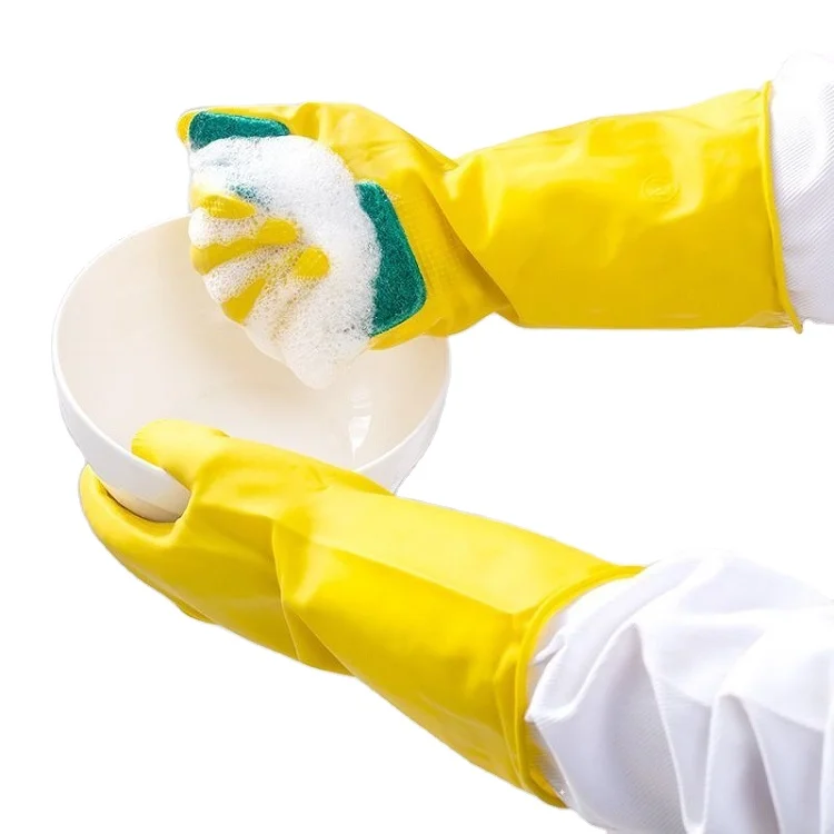 Add fleece with cleaning cloth gloves household latex cleaning dish sponge hand protection waterproof and antifreeze