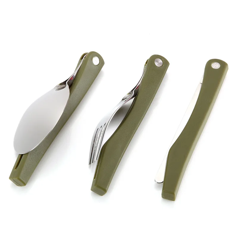 Outdoor Camping Picnic Tableware Travel Folding Stainless Steel Knife Fork Spoon 3 Pieces Cutlery Set