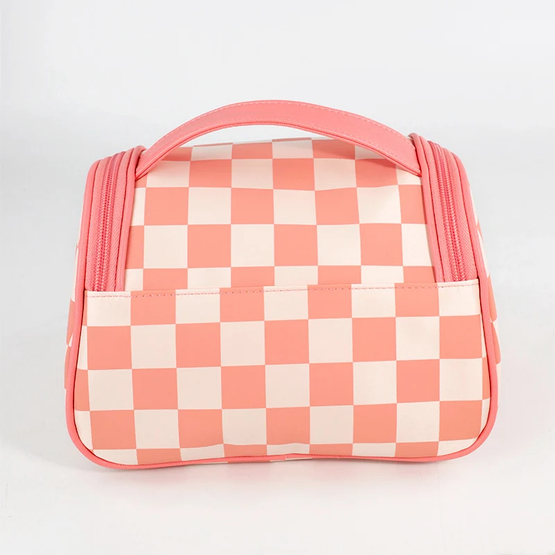 Custom Checkered print Travel Ladies Large Cosmetic organize High Quality Waterproof Nylon Makeup Bag