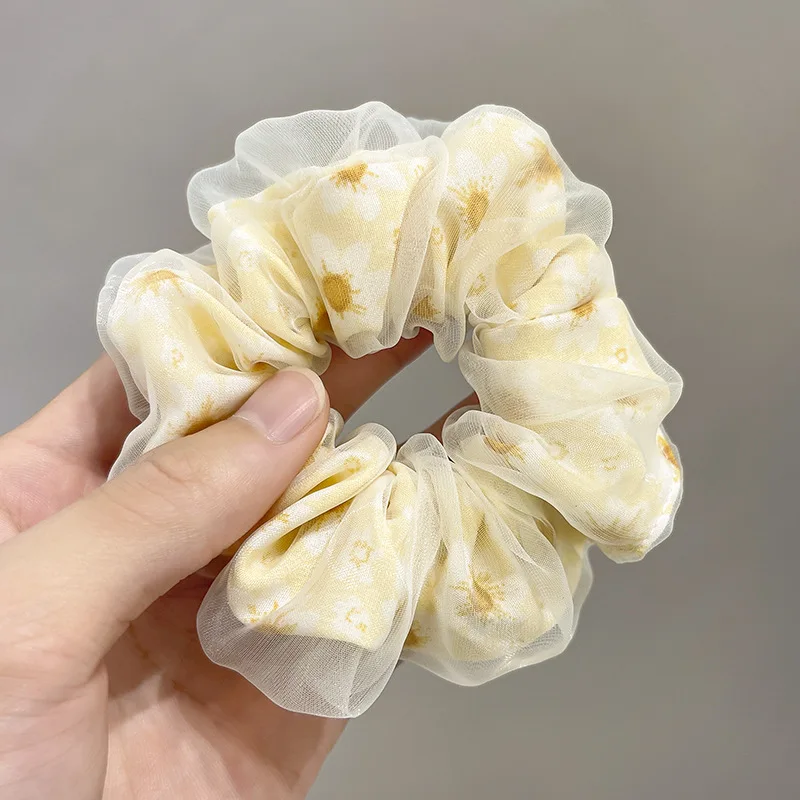 New Vintage Prints Hair Scrunchies Double-layer Gauze Simple women Hair scrunchies High Sense Elegant Hair Loop Accessories