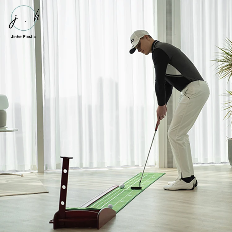 Solid Wood Base Golf Putting Mat Putting Green Indoor with Auto Ball Return
