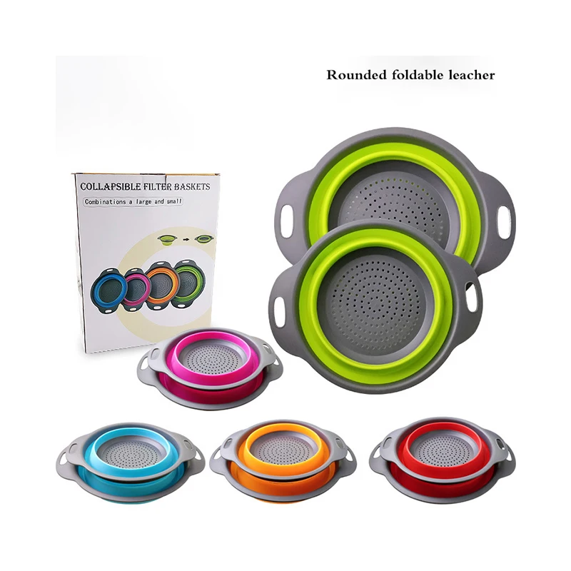2PCS/Set Collapsible Colander Strainer Silicone Strainer Basket Water Filter Fruit Vegetable Kitchen Food Strainer